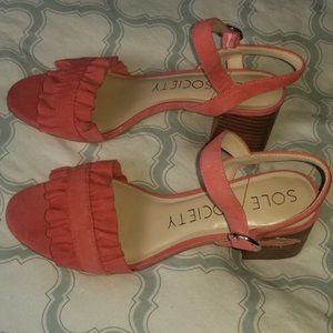 Sole Society Ruffle Suede Block Heel Sandals - Melon SCYLER RUFFLE SANDAL